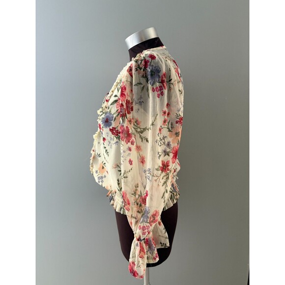 Venus Floral Blouse Size 2 Oversize Lace Flounce Sleeve Milkmaid Prairie (M) - Picture 6 of 16